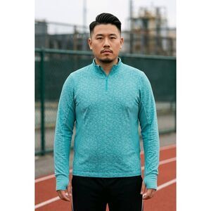 🔹️Noble Outfitters Teal Long Sleeve Zippered Mock Neck Athletic Top Men's 2XL